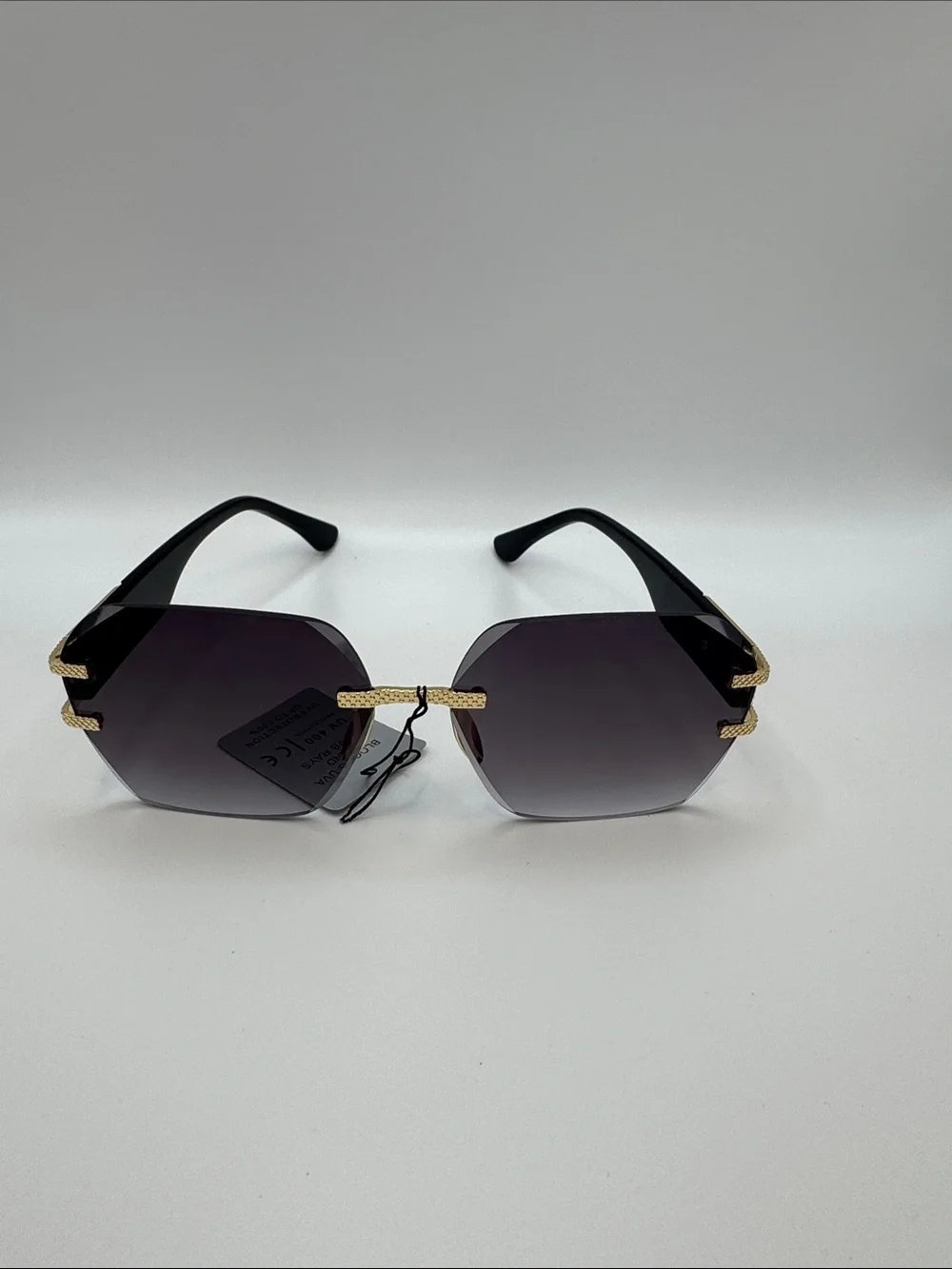 Rimless Dark Gradient Women’s Sunglasses with Gold Accents